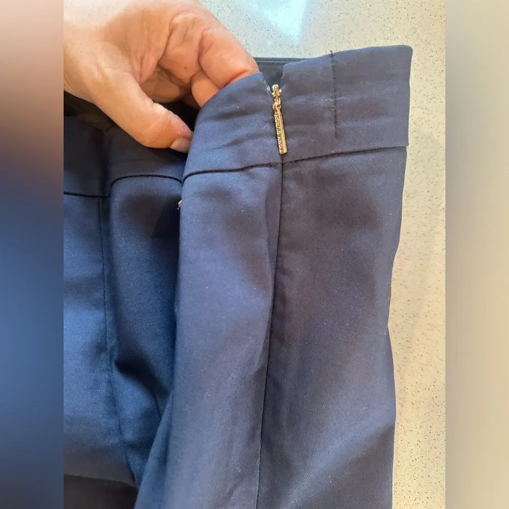 Tory Burch Women's Navy Blue Slit Hem Cotton Blend Pants Size 4